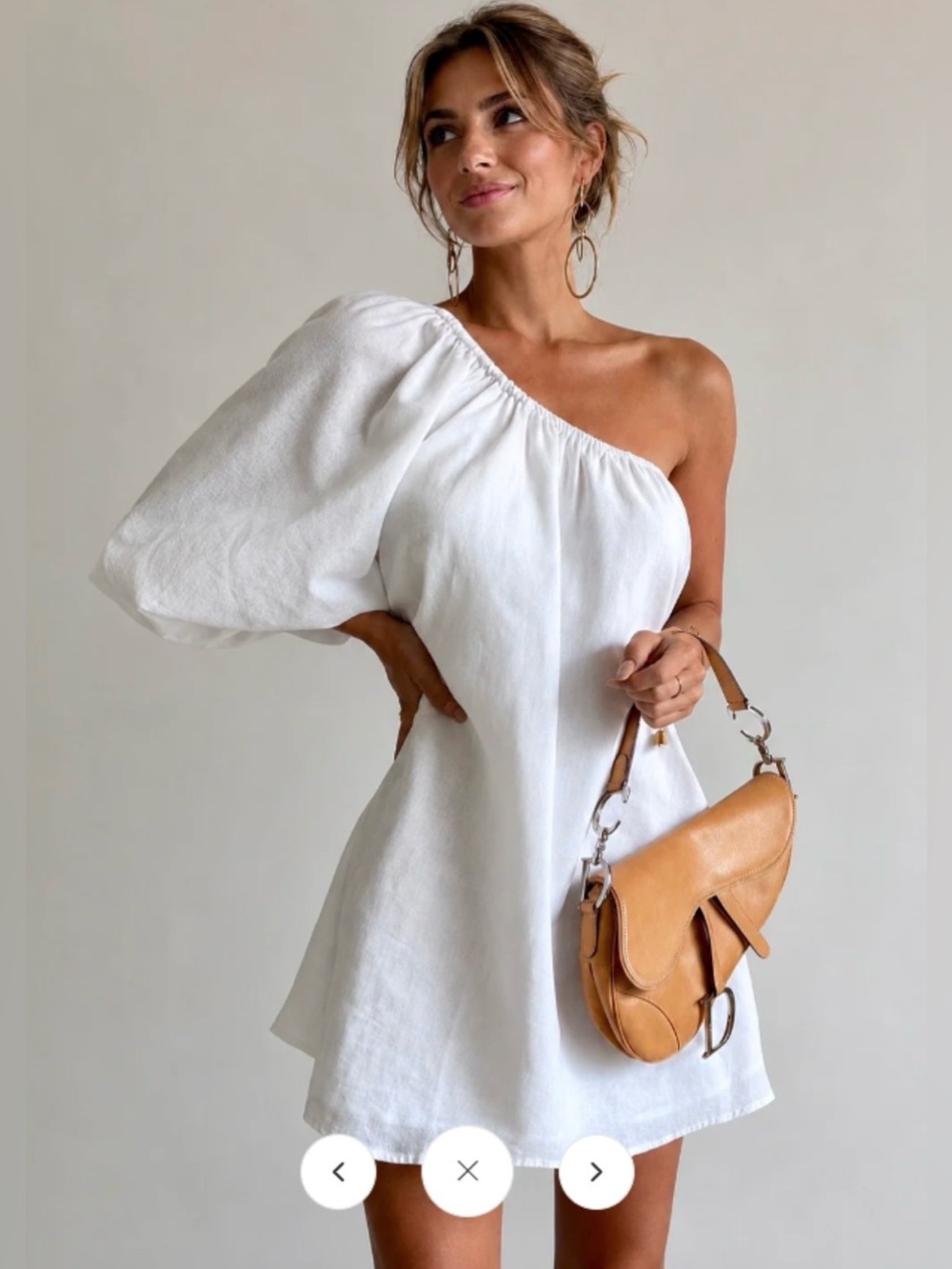 Aegean Cotton One-Shoulder White Linen Mini Dress